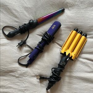 Hair Styling Tool Set - Multicolor/Gold Curling Iron and Flat Iron